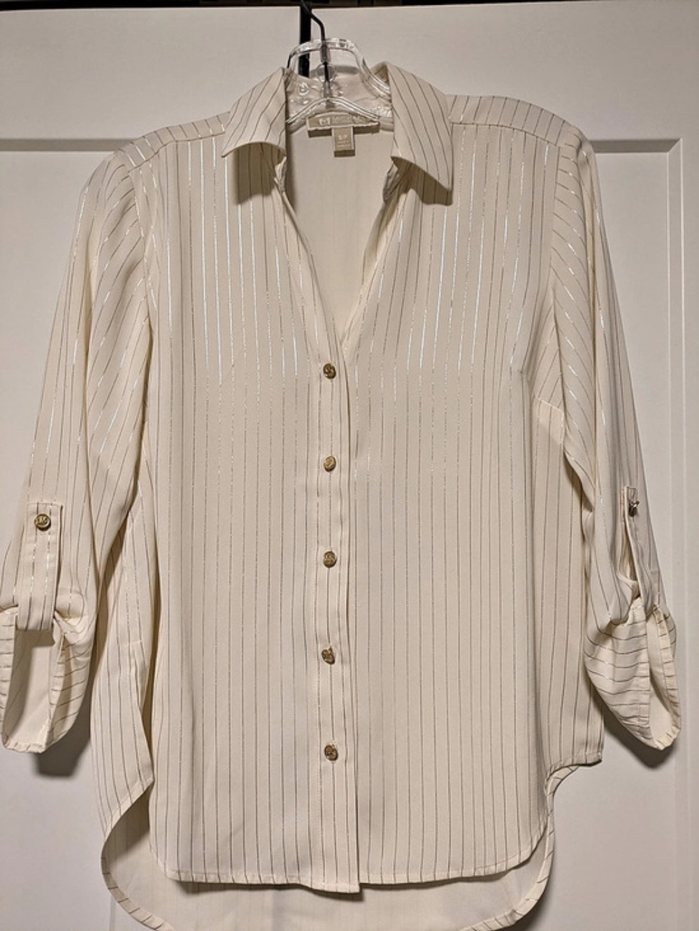 Michael Kors Gold Striped Button Down in Off White Small Like New